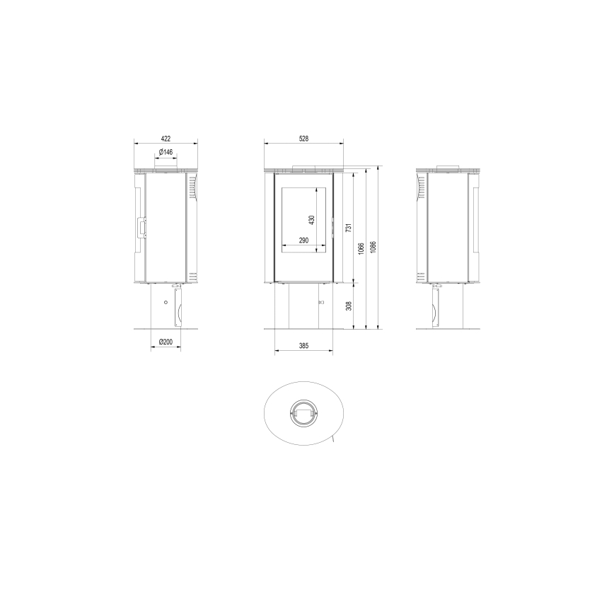 Kratki - Jekleni kamin 8kW 150mm