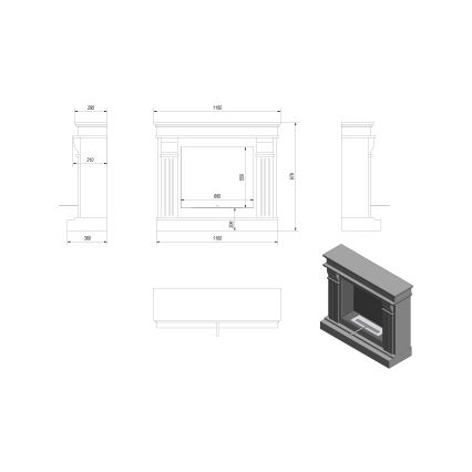 Kratki - BIO kamin 97,9x115 cm 3kW bela