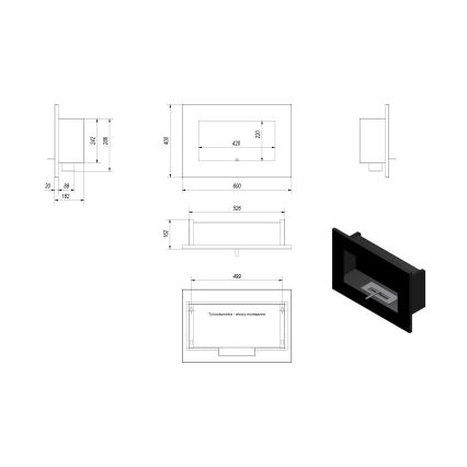 Kratki DELTA/CZARNY/TUV - Vgradni BIO kamin DELTA 40x60 cm 2kW črna