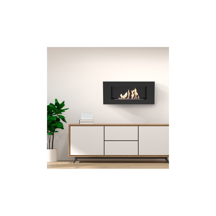 Kratki - Stenski BIO kamin 40x90 cm 1,5kW črna