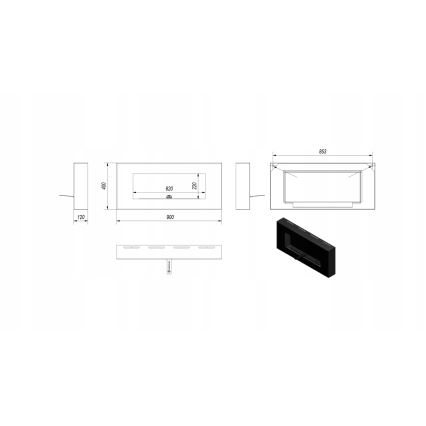 Kratki - Stenski BIO kamin 40x90 cm 1,5kW črna