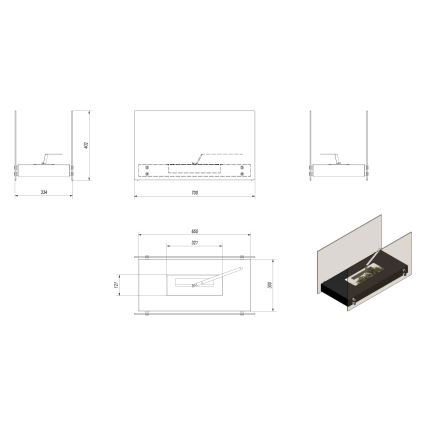 Kratki - BIO kamin 40,2x70 cm 2kW bela