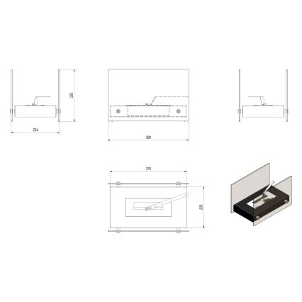 Kratki - BIO kamin 25,2x39cm 1kW bela