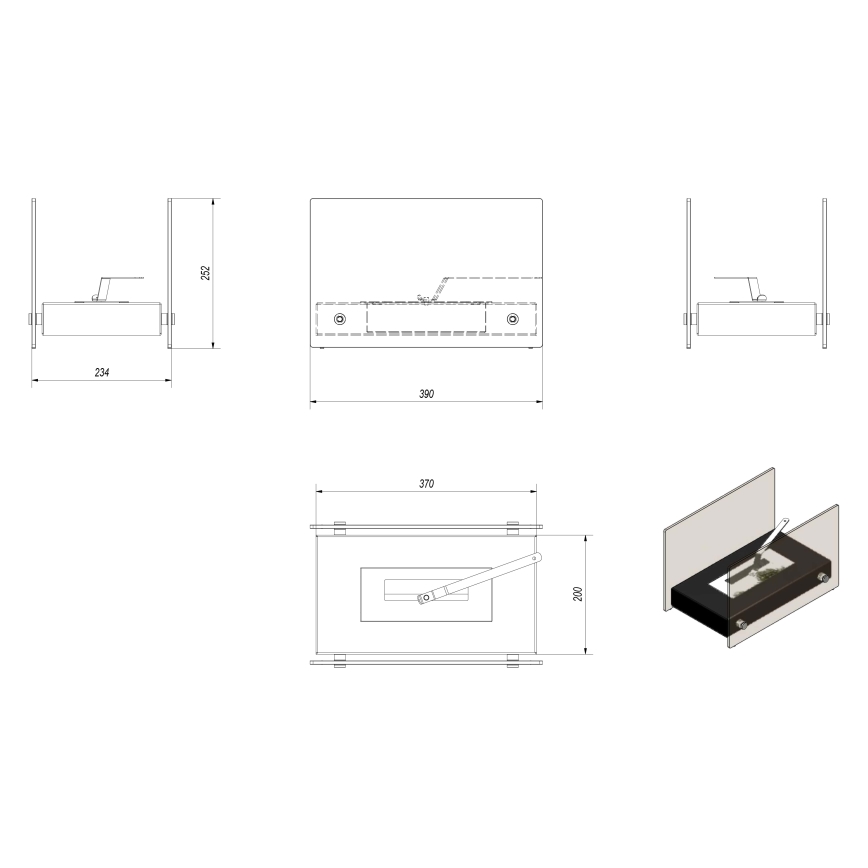 Kratki - BIO kamin 25,2x39cm 1kW bela