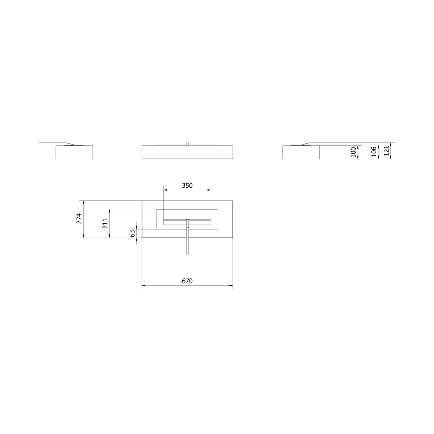 Kratki - BIO kamin 10x67 cm 3kW črna