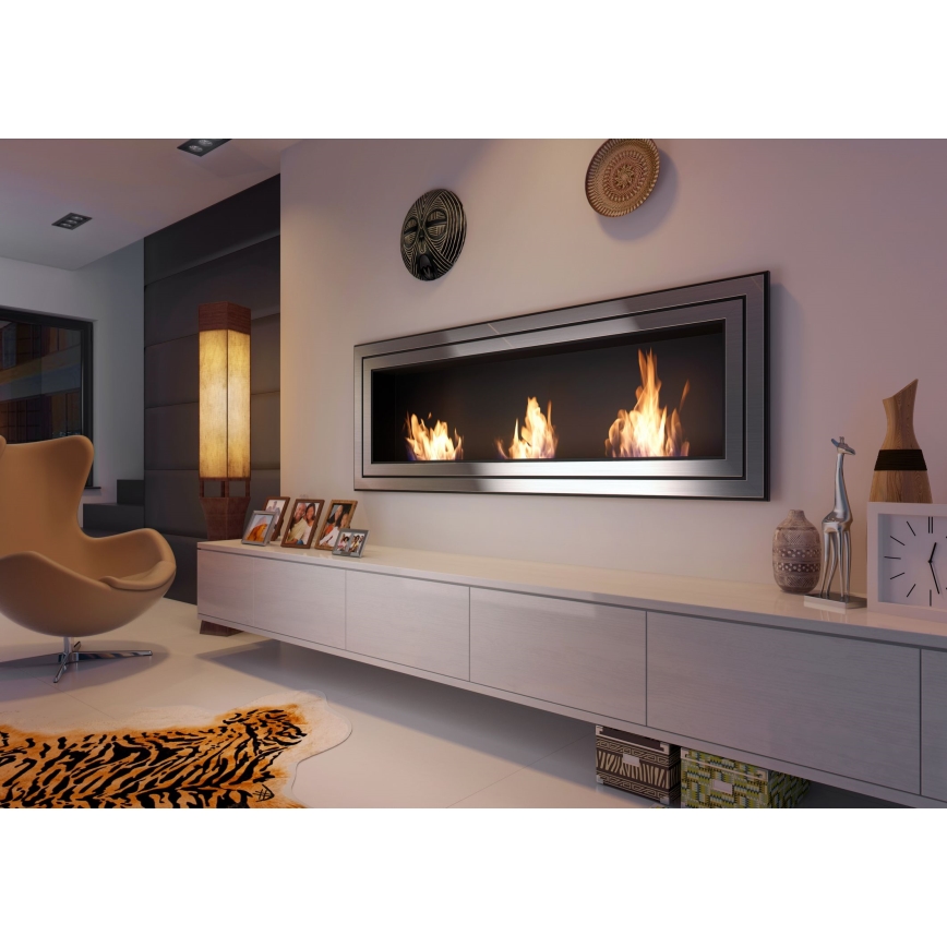 Kratki - Vgradni BIO kamin 65x180 cm 3x2,5kW sijajni krom