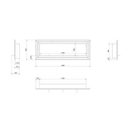 Kratki - Vgradni BIO kamin 65x180 cm 3x2,5kW sijajni krom
