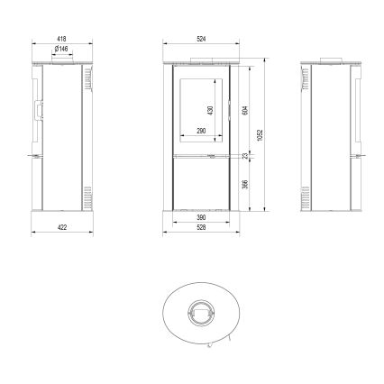 Kratki - Jekleni kamin 8kW 150mm