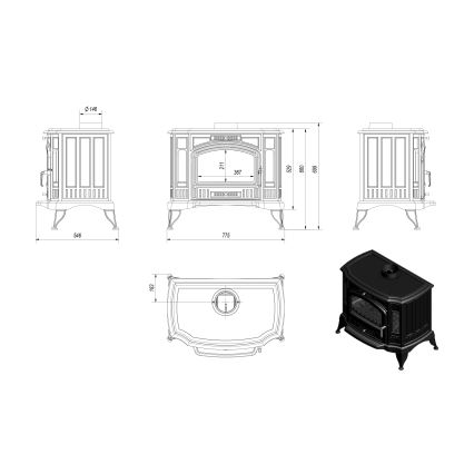 Kratki - Litoželezni kamin 10kW 150mm