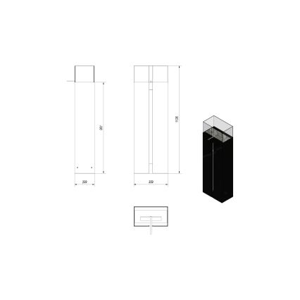 Kratki - BIO kamin 113,6x35,9 cm 2kW črna