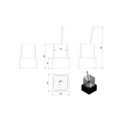 Kratki - BIO kamin 35,3x25 cm 1kW črna