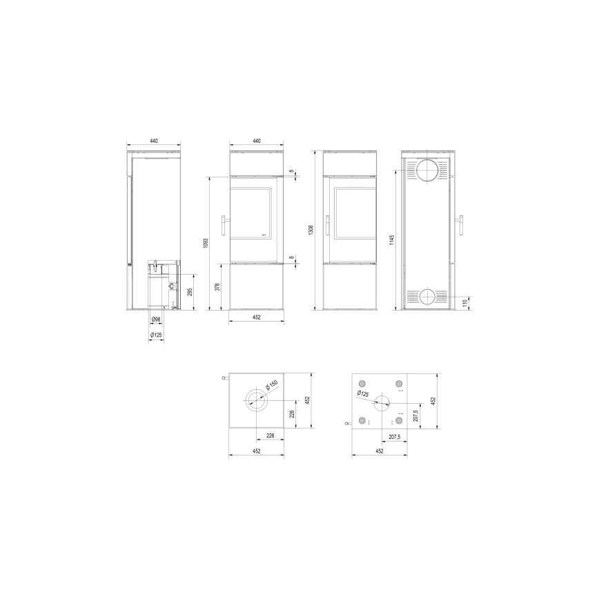 Kratki - Jekleni kamin 8kW 150mm