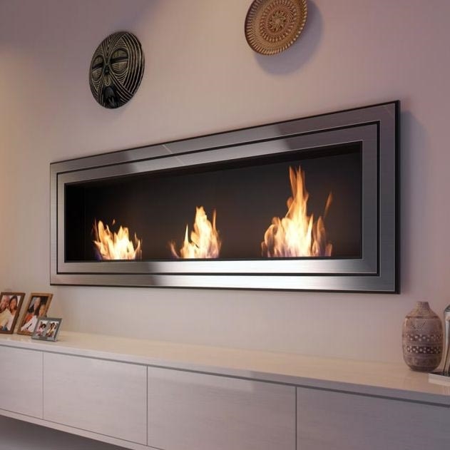Kratki - Vgradni BIO kamin 65x180 cm 3x2,5kW sijajni krom