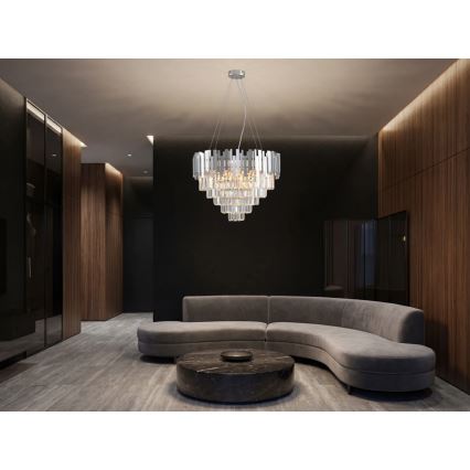 Kristalni lestenec na kablu PLAZA 9xE14/40W/230V, Ø 60 cm, srebrne barve
