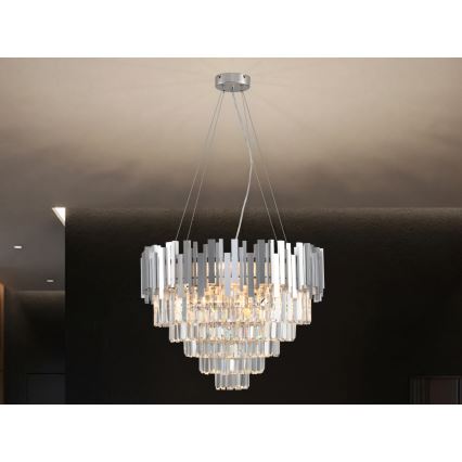 Kristalni lestenec na kablu PLAZA 9xE14/40W/230V, Ø 60 cm, srebrne barve
