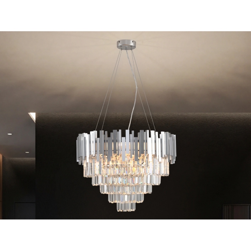 Kristalni lestenec na kablu PLAZA 9xE14/40W/230V, Ø 60 cm, srebrne barve