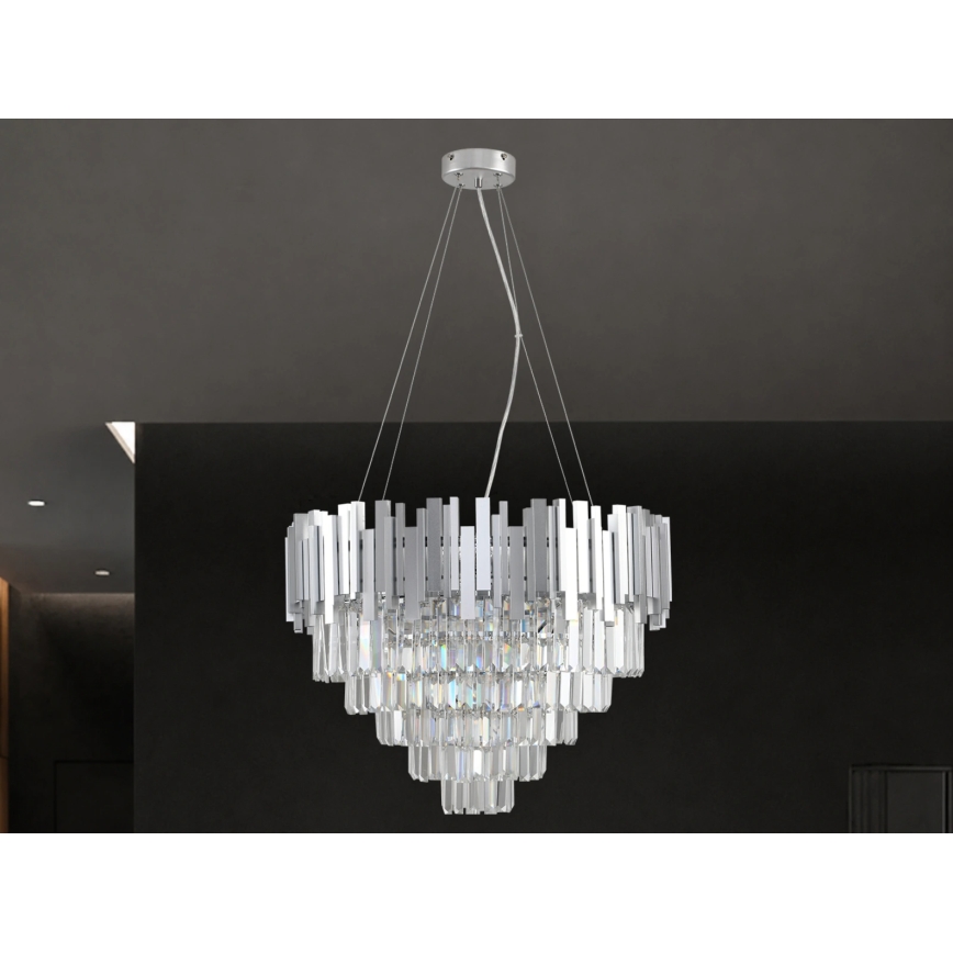 Kristalni lestenec na kablu PLAZA 9xE14/40W/230V, Ø 60 cm, srebrne barve