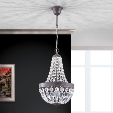 Kristalni lestenec na verigi ARILA 1xE27/60W/230V pr. 25,5 cm rjava/patina