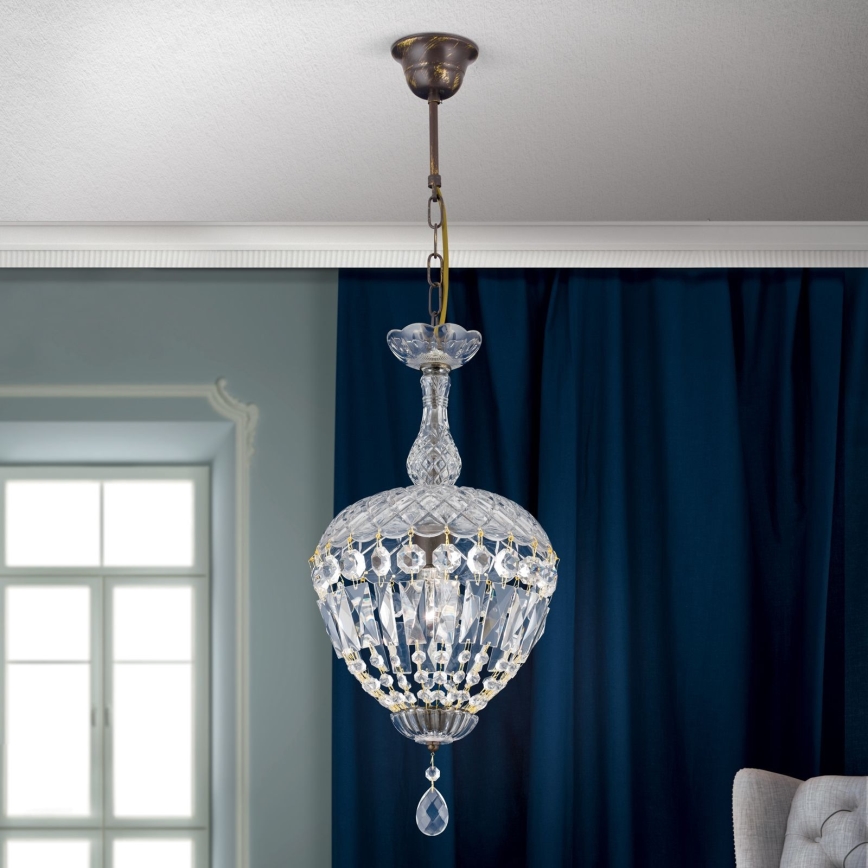 Kristalni lestenec na verigi ARILA 1xE27/60W/230V pr. 25 cm rjava/patina