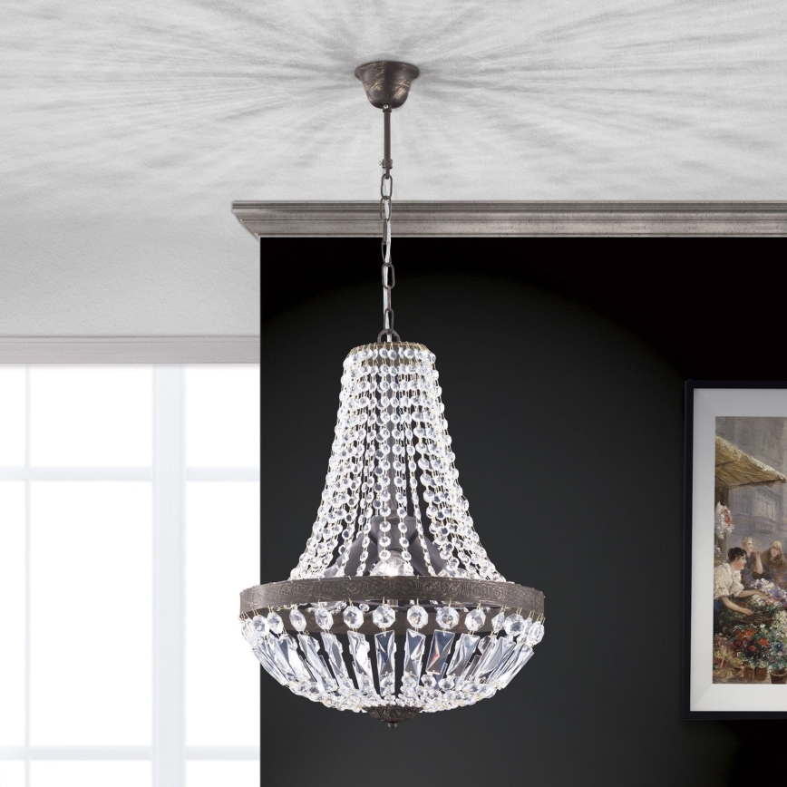 Kristalni lestenec na verigi ARILA 3xE27/60W/230V pr. 40 cm rjava/patina