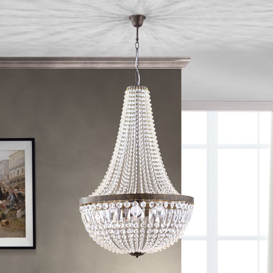 Kristalni lestenec na verigi ARILA 6xE27/60W/230V pr. 60 cm rjava/patina