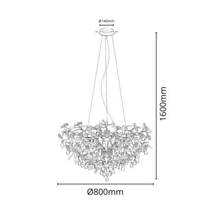 Kristalni lestenec na vrvici 13xG9/40W/230V sijajni krom