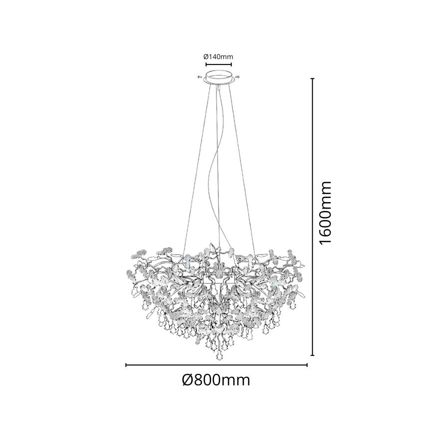 Kristalni lestenec na vrvici 13xG9/40W/230V sijajni krom