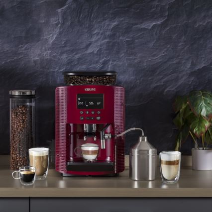 Krups - Avtomatski aparat za kavo z posodo za mleko ESSENTIAL 1450W/230V rdeča