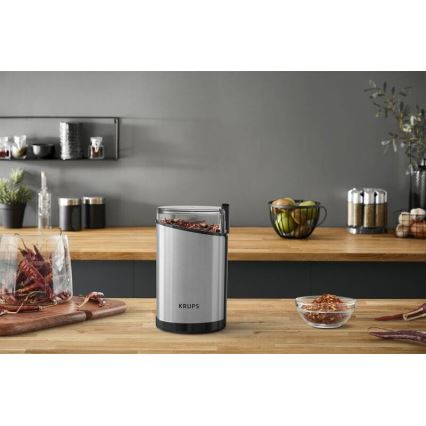 Krups - Električni mlinček za kavna zrna 85g FAST-TOUCH 200W/230V mat krom