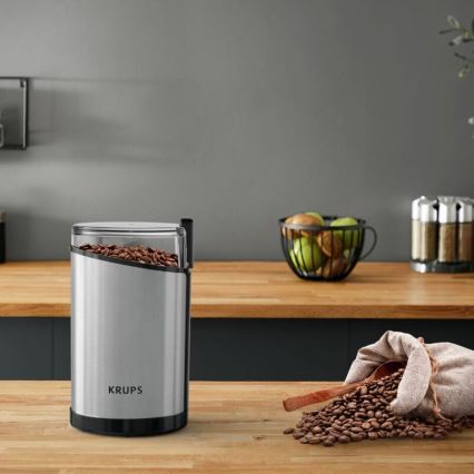 Krups - Električni mlinček za kavna zrna 85g FAST-TOUCH 200W/230V mat krom