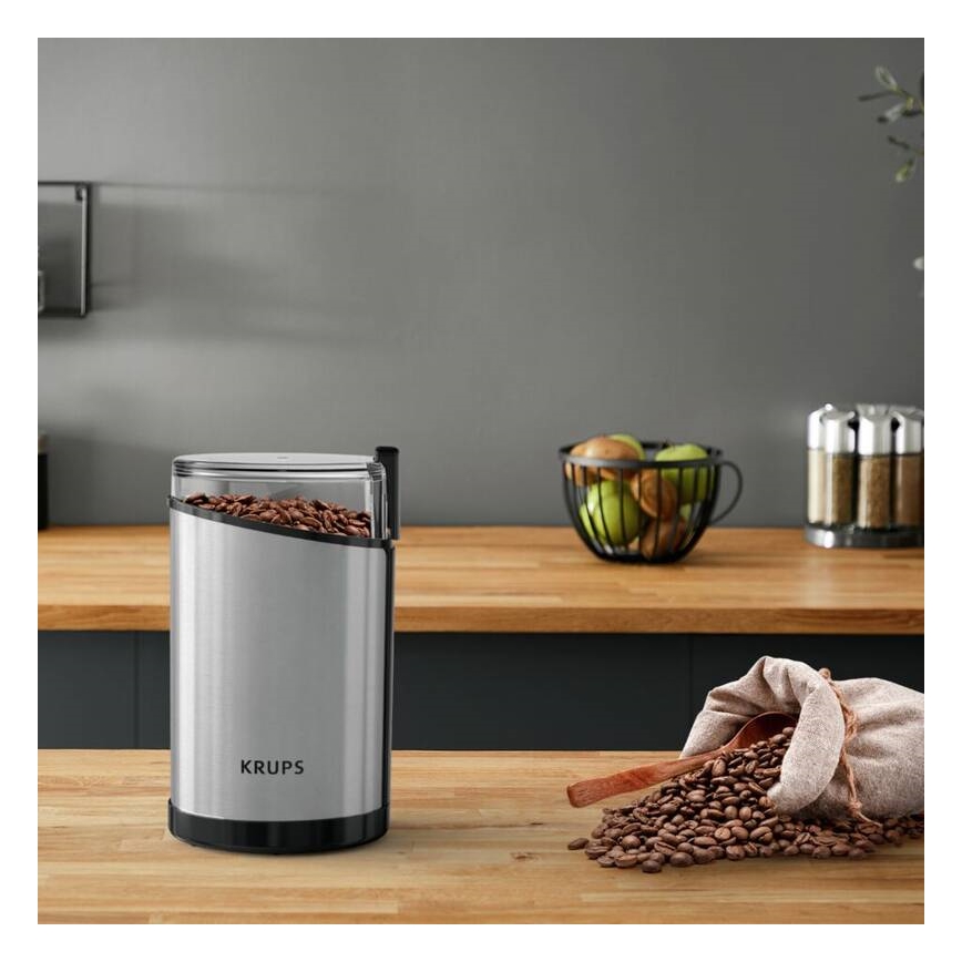 Krups - Električni mlinček za kavna zrna 85g FAST-TOUCH 200W/230V mat krom
