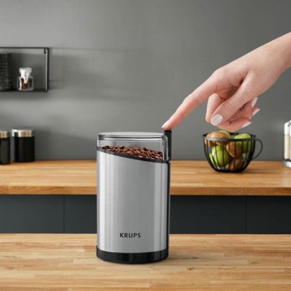 Krups - Električni mlinček za kavna zrna 85g FAST-TOUCH 200W/230V mat krom