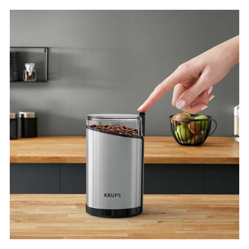 Krups - Električni mlinček za kavna zrna 85g FAST-TOUCH 200W/230V mat krom