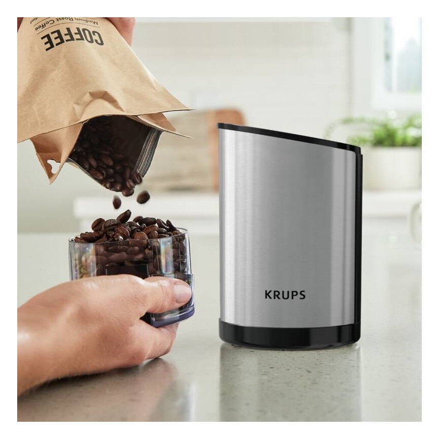 Krups - Električni mlinček za kavna zrna 85g FAST-TOUCH 200W/230V mat krom