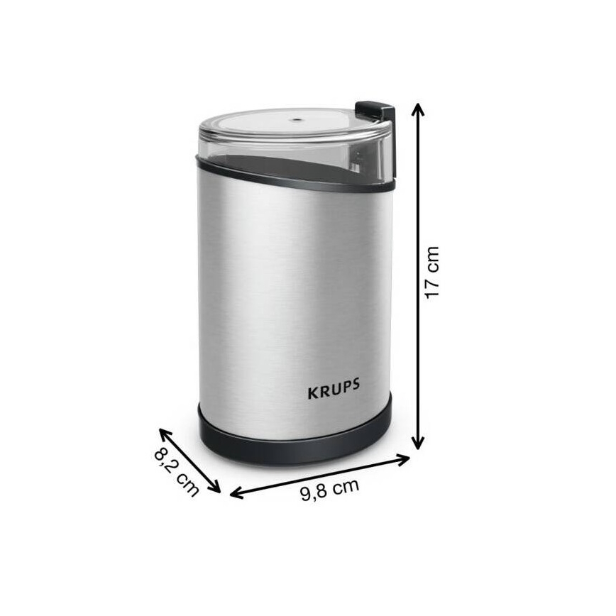Krups - Električni mlinček za kavna zrna 85g FAST-TOUCH 200W/230V mat krom