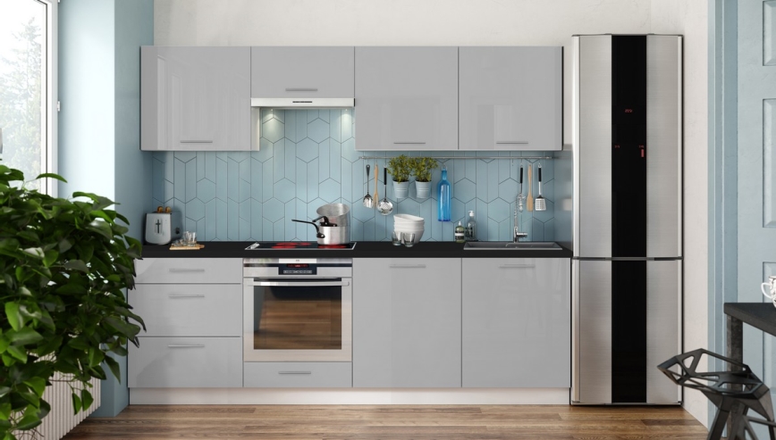 Kuchyňská linka CELESTE 240 cm lesklá šedá