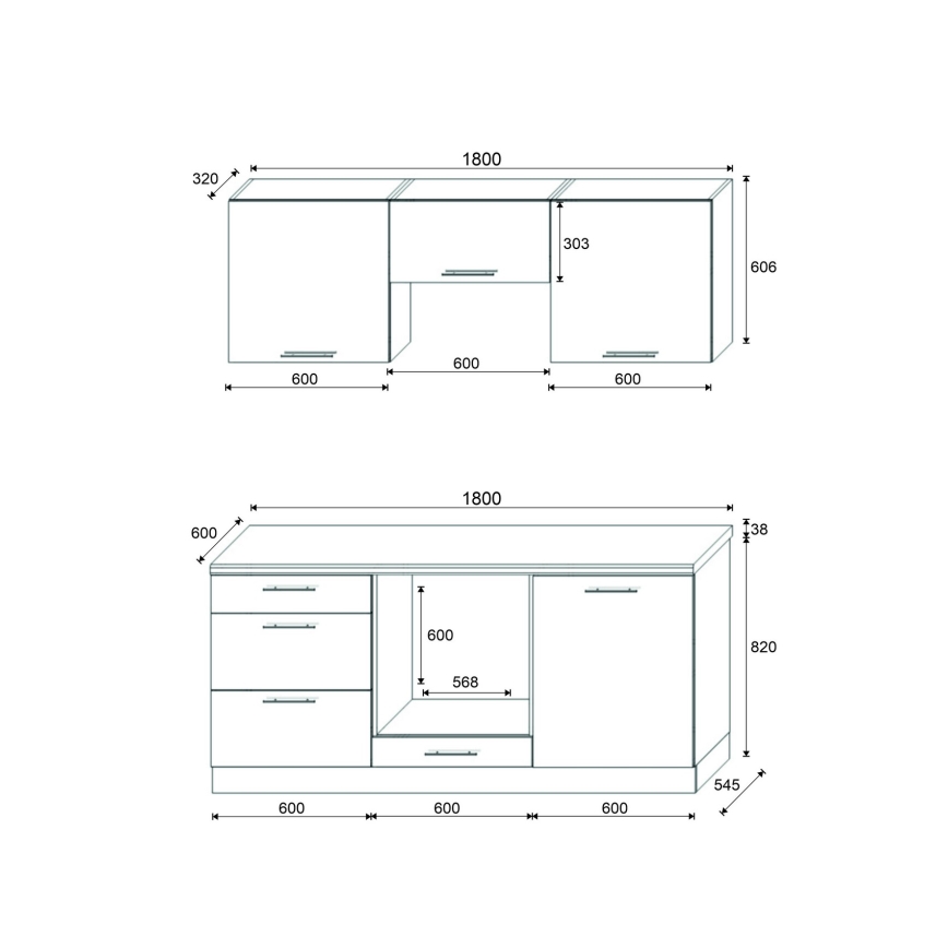 Kuhinjska enota CELESTE 180 cm, visok sijaj, bela