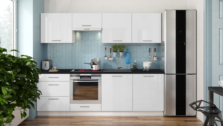 Kuhinjska garnitura CELESTE 240 cm sijajna bela
