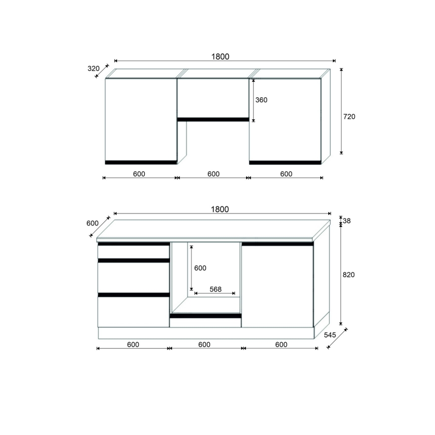 Kuhinjski blok MARINA 180 cm v dekorju hrast Craft