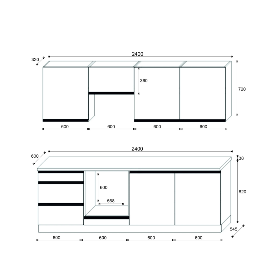 Kuhinjski blok MARINA 240 cm hrast craft