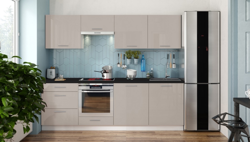 Kuhinjski element CELESTE 240 cm sijajna taupe