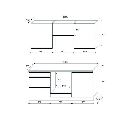 Kuhinjski sestav MARINA 180 cm hrast craft/sijajna črna