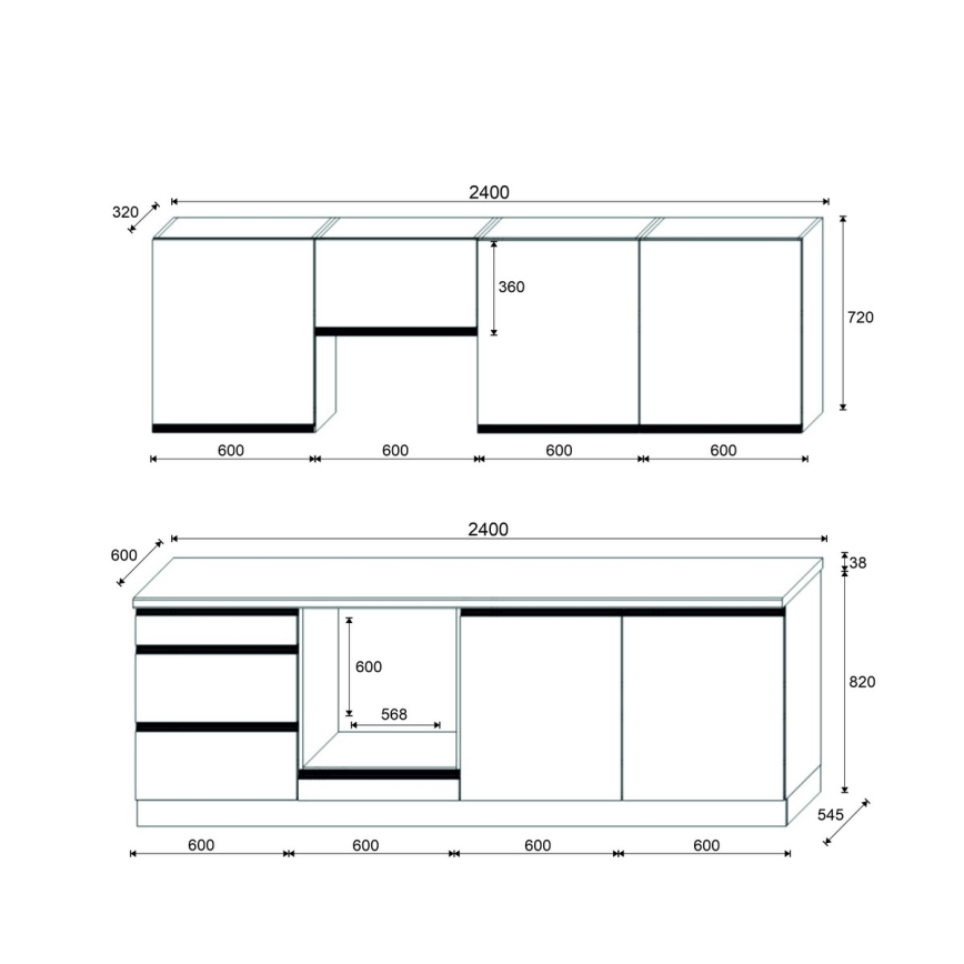 Kuhinjski sestav MARINA 240 cm hrast craft/sijajna bela