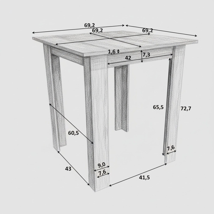 Kvadratna jedilna miza LEVI, hrast Sonoma