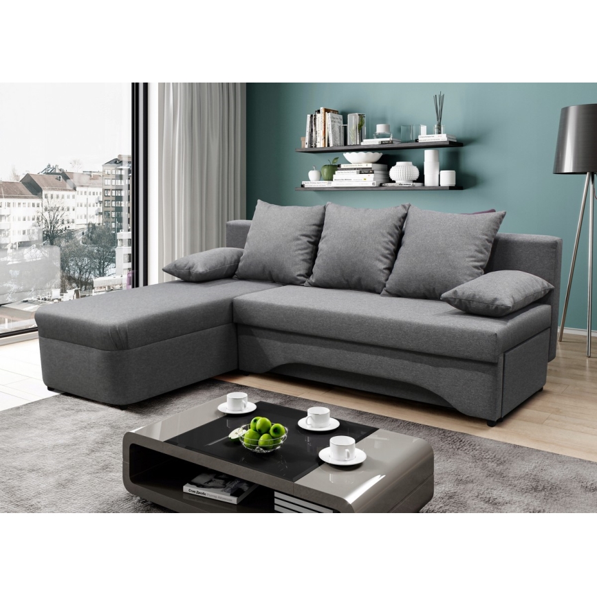 L-shaped upholstered univerzalna folding kotna lounge suite ALMEIDA siva