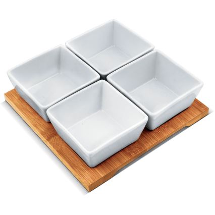 Lamart - Set 4x porcelanasta skleda 19x19 cm + lesen pladenj