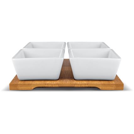 Lamart - Set 4x porcelanasta skleda 19x19 cm + lesen pladenj