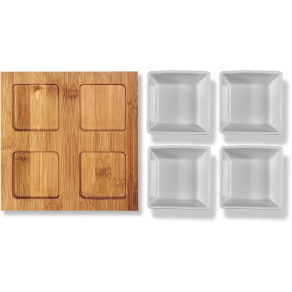 Lamart - Set 4x porcelanasta skleda 19x19 cm + lesen pladenj