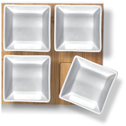 Lamart - Set 4x porcelanasta skleda 19x19 cm + lesen pladenj