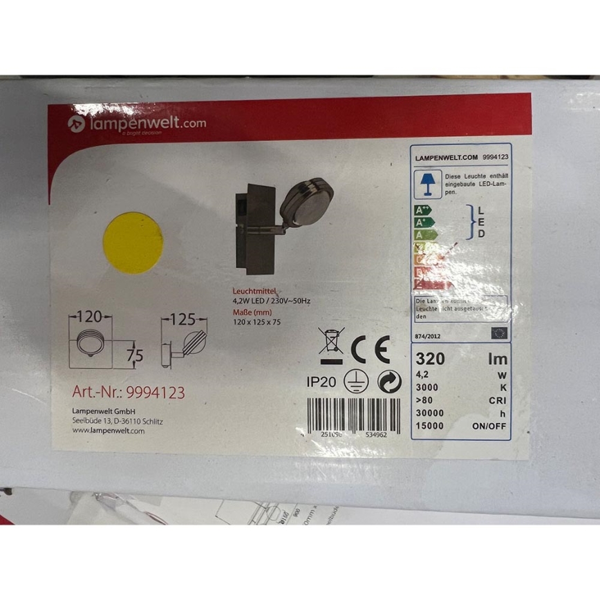 Lampenwelt - LED Stenska svetilka PABLOS LED/4,2W/230V